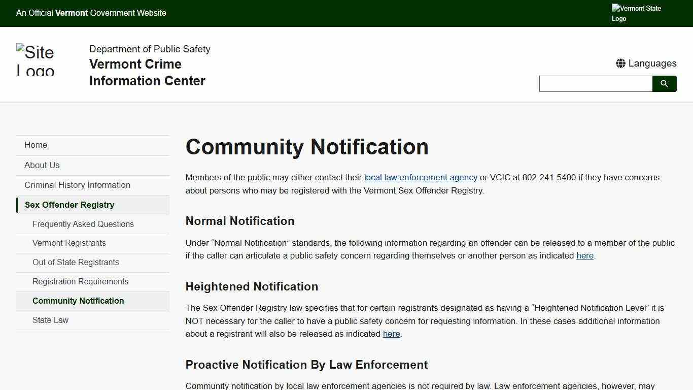 Community Notification | Vermont Crime Information Center